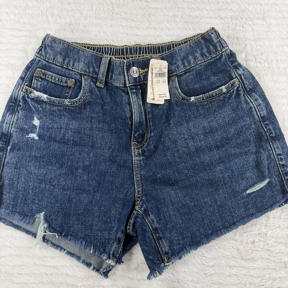 NWT AERIE Daydream Denim Shorts Indigo XS Distressed Elastic Back Waist Comfy